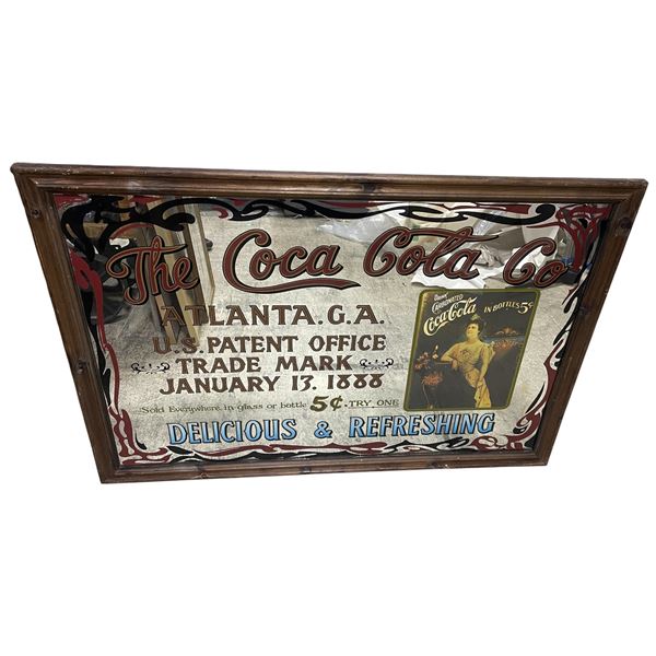 Wood Framed Coca-Cola Advertising Mirror - 39" x 47"