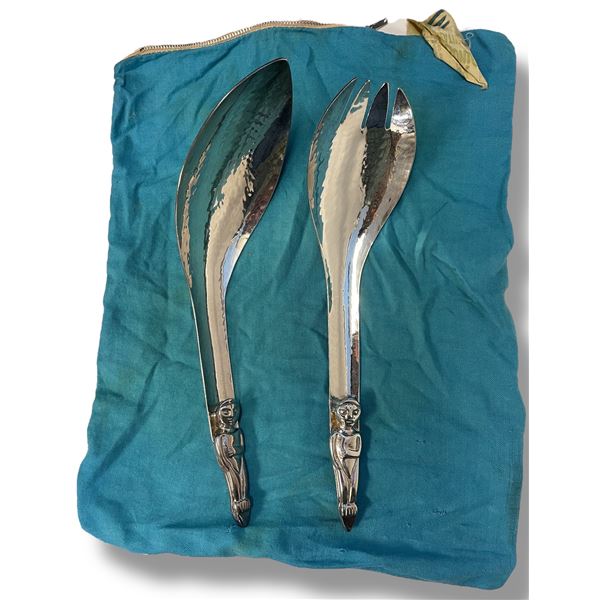 Haida Design Silver Plated Hammered Copper Salad Server Set - by Jefferies Victoria