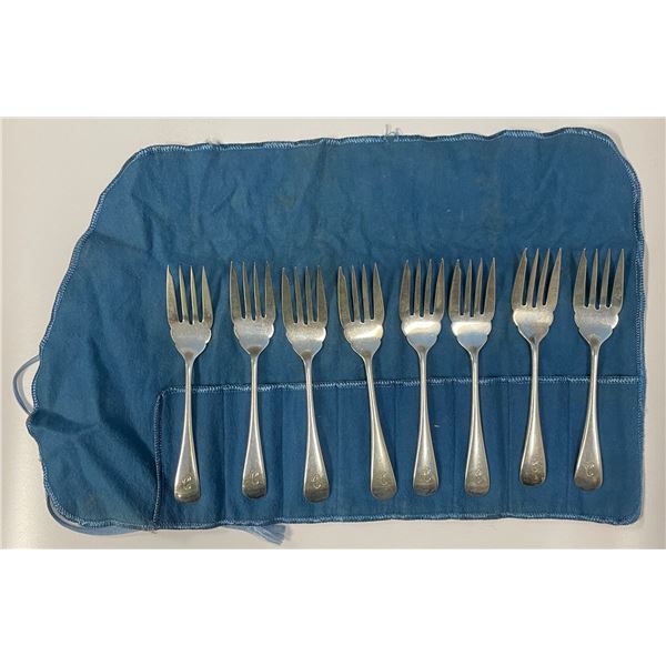 8 Birks Sterling Silver Dessert/Salad Forks- Total Weight = 298 grams - Monogramed Handles