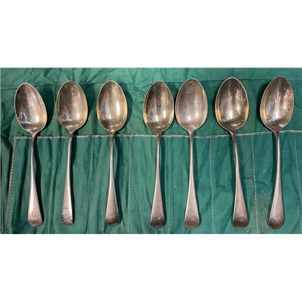 7 Birks Sterling Silver 8 1/2" Serving Spoons - Total Weight = 540 grams - Monogramed Handles