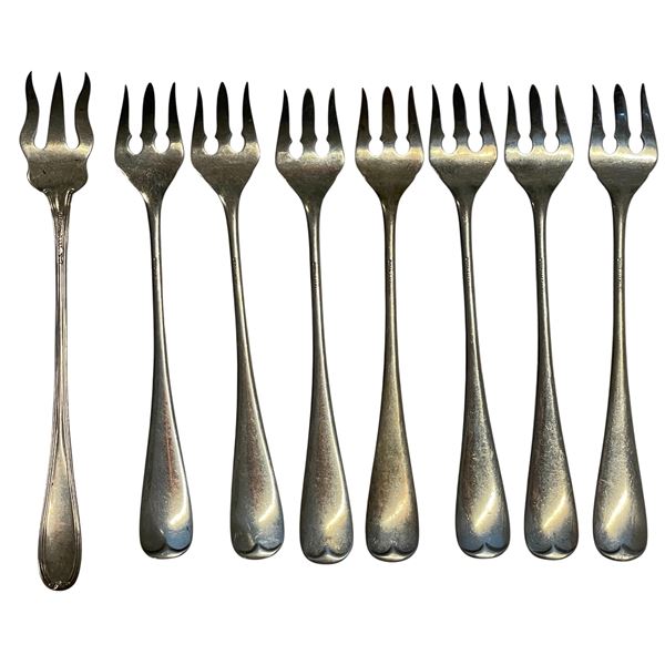 7 Birks &1 English Sterling Silver 5 1/2" Cocktail Forks- Total Weight =188 grams - Monogram Handles