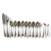 Image 1 : 12 Sterling Silver Tea Spoons, Sugar Tongs, and Cocktail Fork - Variety of Makers - Total Weight = 2