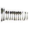 Image 2 : 12 Sterling Silver Tea Spoons, Sugar Tongs, and Cocktail Fork - Variety of Makers - Total Weight = 2