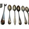 Image 4 : 12 Sterling Silver Tea Spoons, Sugar Tongs, and Cocktail Fork - Variety of Makers - Total Weight = 2