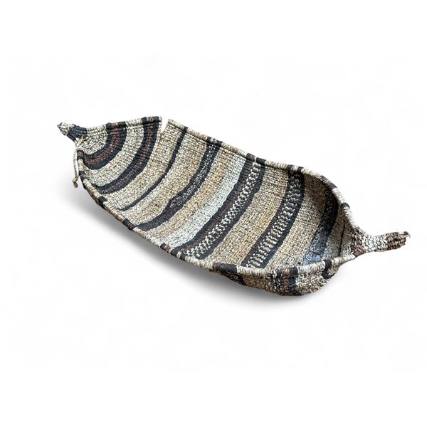 Vintage Ethiopian Gebela Handwoven Canoe Shaped Basket - Small tear