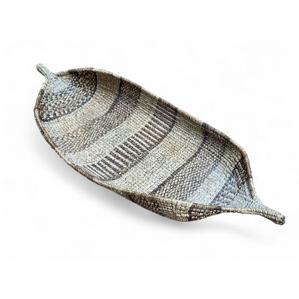 Vintage Ethiopian Gebela Handwoven Canoe Shaped Basket - Great condition