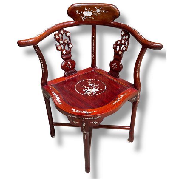 Chinese Corner Chair with Rosewood Finish & Mother of Pearl Inlay