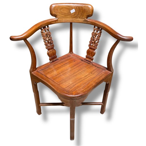 Chinese Corner Chair with Carved Floral Back Struts