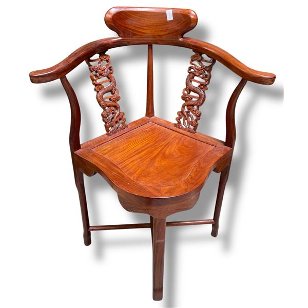Chinese Corner Chair with Carved Dragon Back Struts
