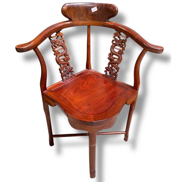 Chinese Corner Chair with Carved Dragon Back Struts