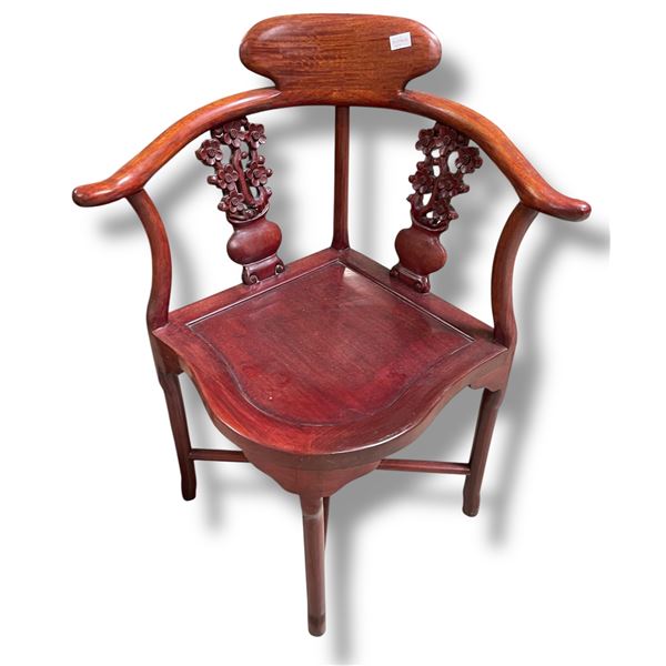 Chinese Corner Chair with Carved Floral Back Struts