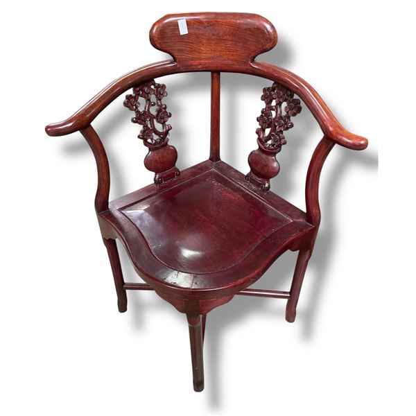 Chinese Corner Chair with Carved Floral Back Struts