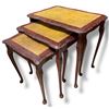 Image 1 : Antique 3 Piece Nesting Table Set with Leather Insert Tops - Largest Table 16" x 22" x 22" tall