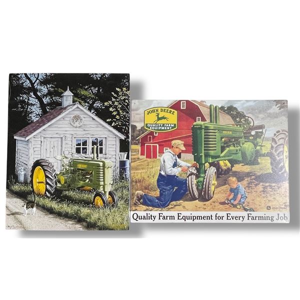 2 Pc - Vintage look reproduction John Deere metal signs - 12.5x16"
