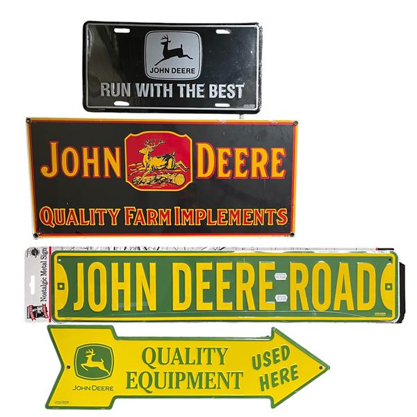 4 Pc - Officially licensed John Deere metal signs & License plate - 24x5.25". /18x5" / 6x12"