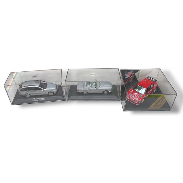 3 Pc - Minichamps Mercedes C-Klasse Wagon, SL Class & Skid Citroen Xsara Rally Die Cast Models