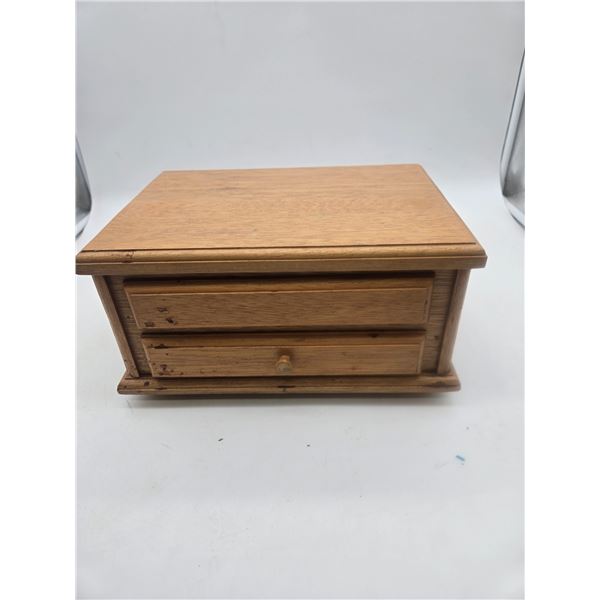 wooden jewelry box with contents