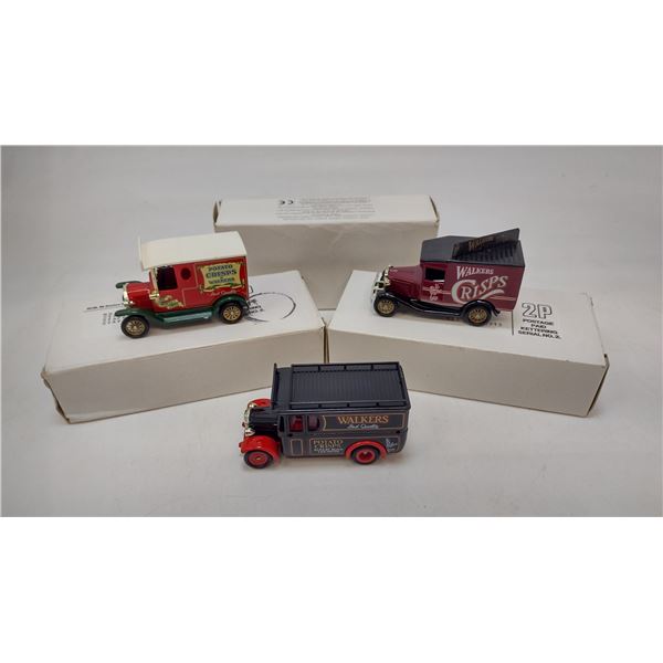 Set of 3 collectable Die Cast walkers potato crisps vans in Box
