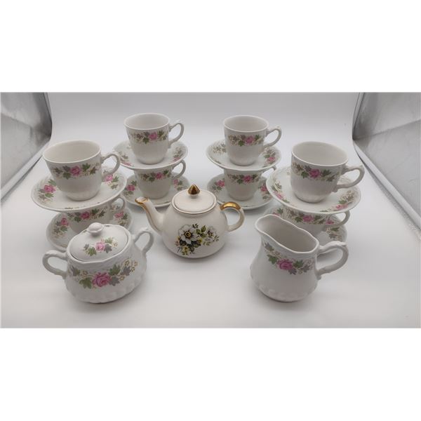 Pink Rose Motif Tea Set