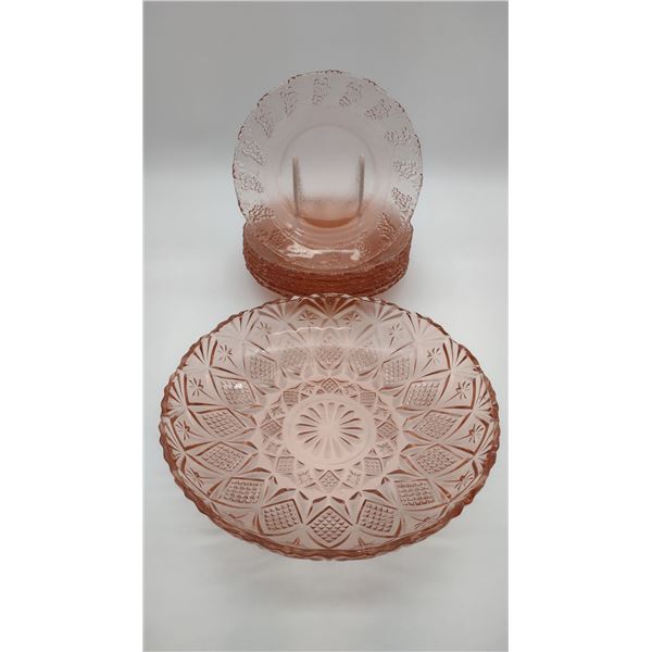 Vintage 60's Jewel Pink Salad bowl and plates.