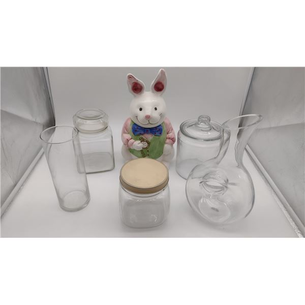 Assorted Glass Containers and cookie jar