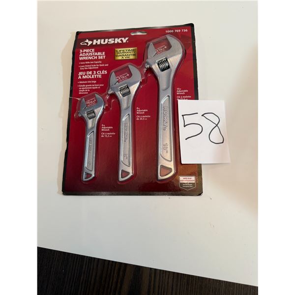 Husky 3 Piece Adjustable Anti Slip Wrench Set (6”, 8”, 10”) - new