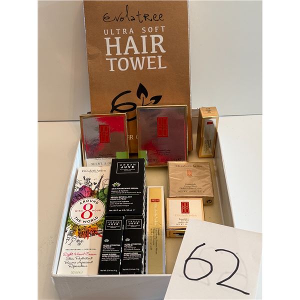 Evolatree Ultra Soft Microfiber Hair Towel, assortment of creams, Urban Juve Serum, Urban Lip Balm,