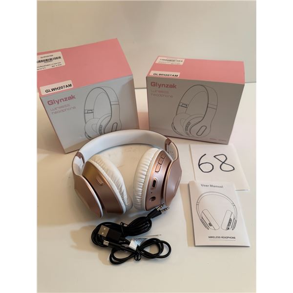 Glynzak Wireless Bluetooth Headphone - Rose Gold (soft ear cups, hands free calling) x 2 - new