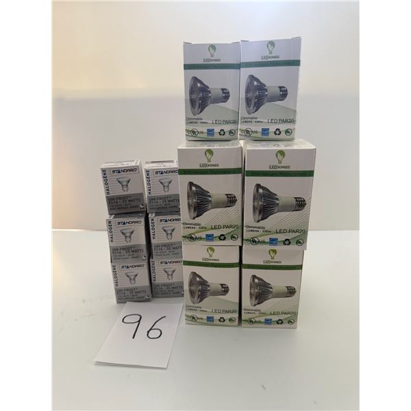 10 bulbs Standard Halogen Uni-Frost ES-35Watts / 10 bulbs Leo King LED par 20 Dimmable bulbs