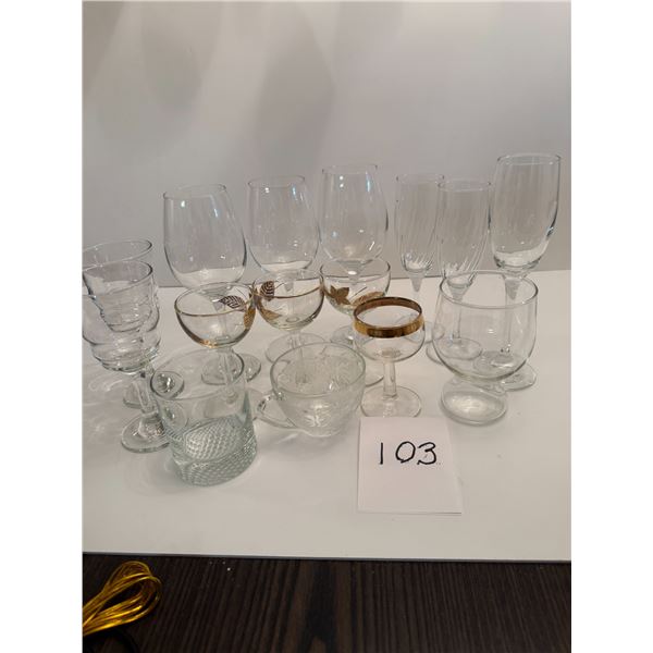 Collection of Glassware and Goblets including drinking glasses for wine, champagne or water