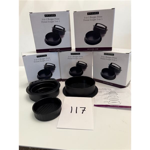 6 New Epicure 3 - in 1 Burger Press with instructions