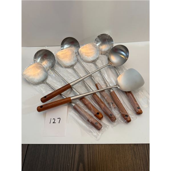 NEW *** 4 set of Stainless Steel wok spatulas and ladles for stir-frying with wooden handles
