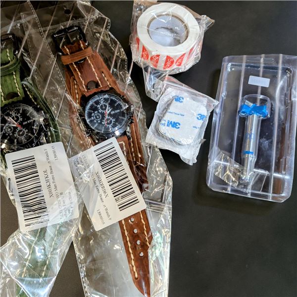 Box full of assorted new wrist watches