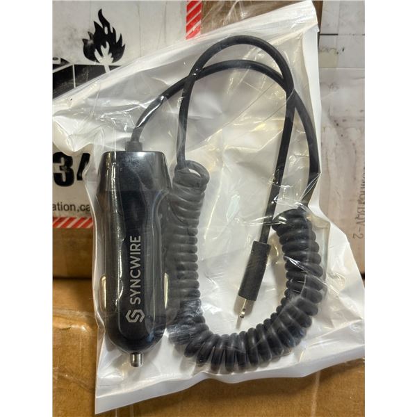2 boxes full of new sync wire car phone charges with USB cables & iPhone cables - approx. 200 pieces