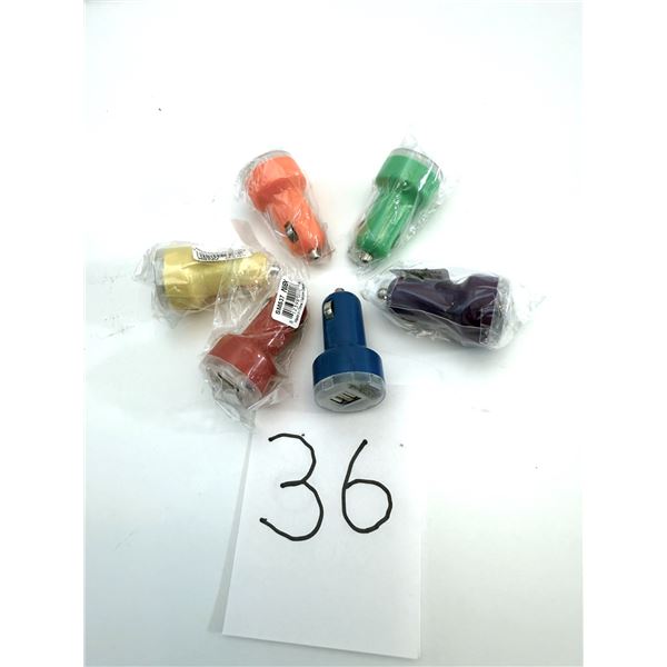6 - colours Dual -port USB car charger for 12V cigarette lighter socket (New) retails $60 set