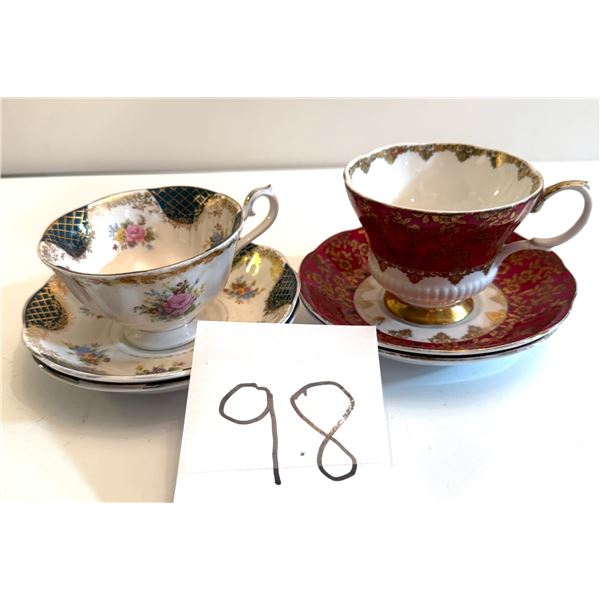 1- Royal Albert Empress teacup and 2 Saucer / 1- Royal Albert Consort Series teacup and 2 Saucer