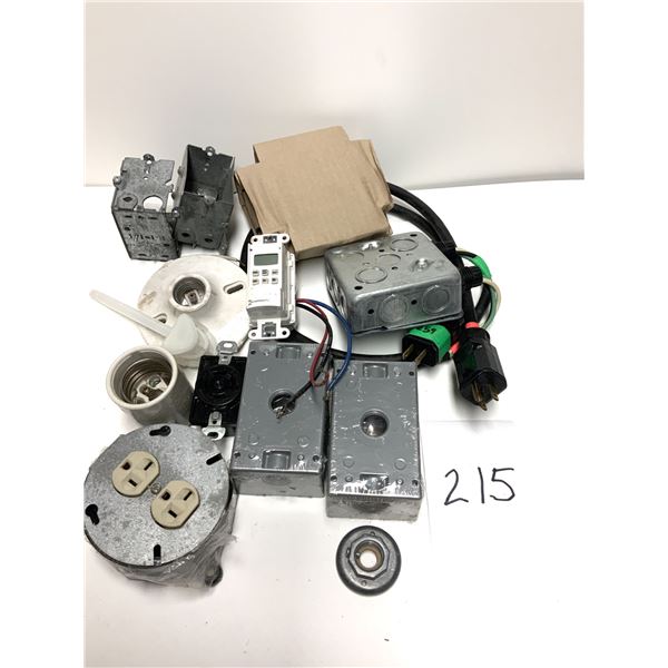 Box of various electrical components, electric boxes,outlets and wiring accessories
