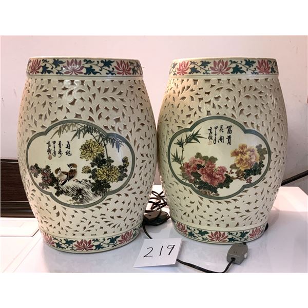 A Pair of Chinese Ceramic Hollow Lampshade Table Lamp DIY Accessories Pendant Porcelain  Lights up w
