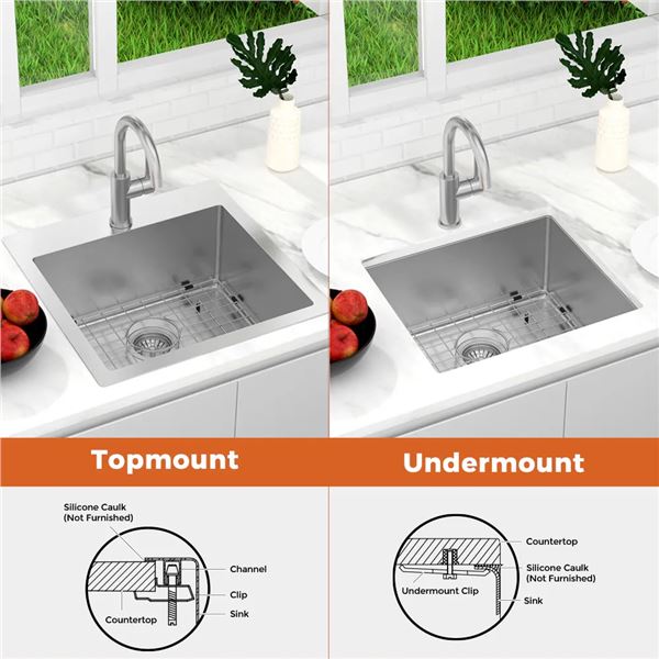 New Wessan 8-Deep drop-in 20.5in x 20in stainless steel single bowl kitchen sink with strainer and h