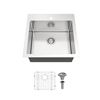 Image 3 : New Wessan 8-Deep drop-in 20.5in x 20in stainless steel single bowl kitchen sink with strainer and h