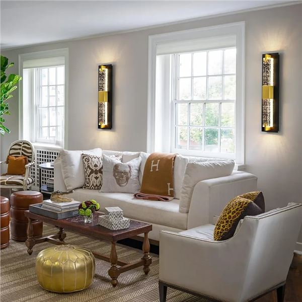 Set of 2 new modern black and gold wall sconces wall lighting 3000K with crystal bubble glass shade