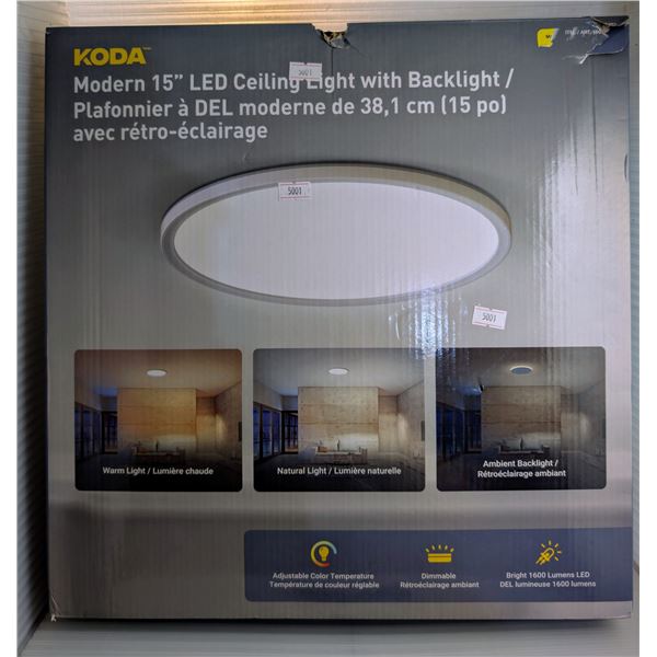 Koda modern 15" LED ceiling light with backlight