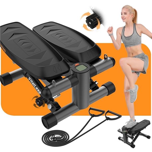 VitalLeap Steppers for Exercise at Home, Adjustable Pedal Height Mini Stepper with Resistance Bands,