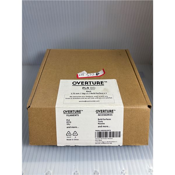Overture Pla 3D printer filament black 1.75mm/ 1kg/ build surface and accessories