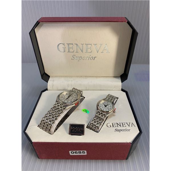Geneva Superior water-resistant wrist watches set with case
