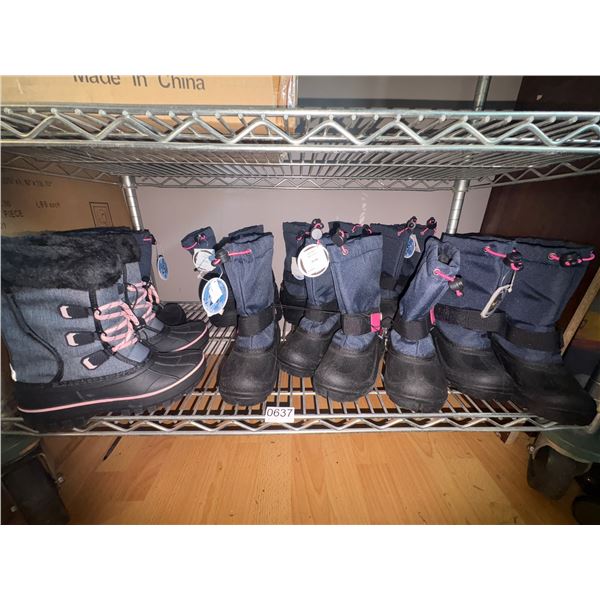 Large group of assorted kids waterproof boots