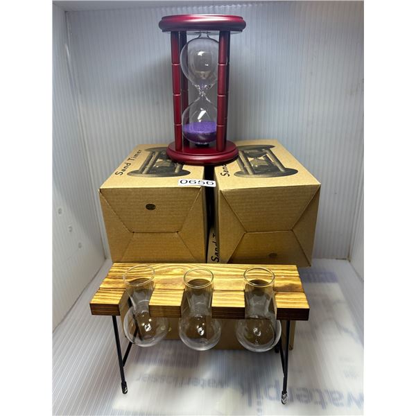 4 pc Sand timers & mini beaker holder