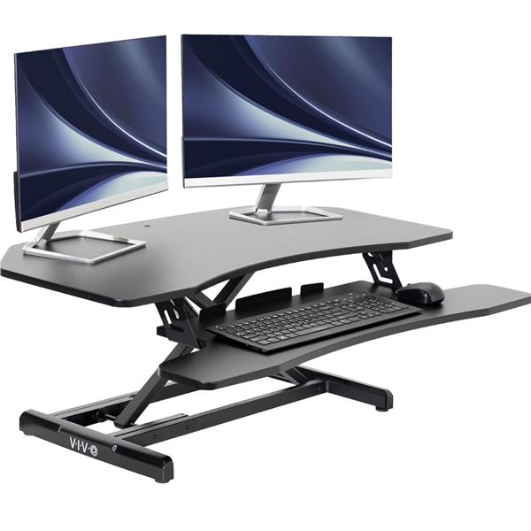 VIVO Corner Height Adjustable 94cm Standing Desk Converter, Quick Sit to Stand Tabletop Dual Monitor