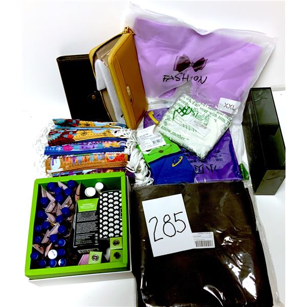 The image displays a variety of items, primarily related to travel organization and personal accesso