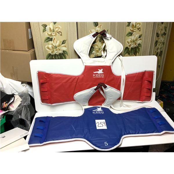 KPNP Taekwondo body protectors. Reversible red/blue design, durable material, with possible electron